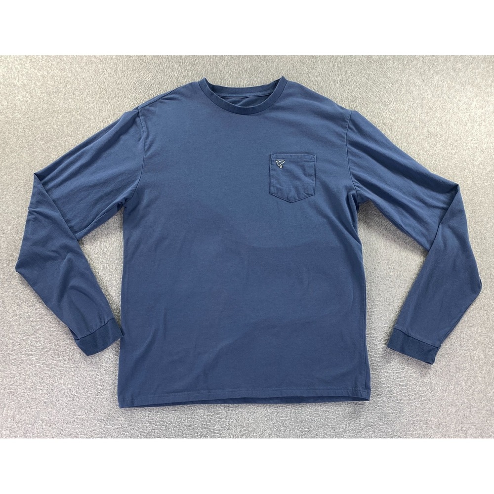 Birddogs Size XL Long Sleeve Off Blue Cotton/Poly Pocket Crew T-Shirt Preppy